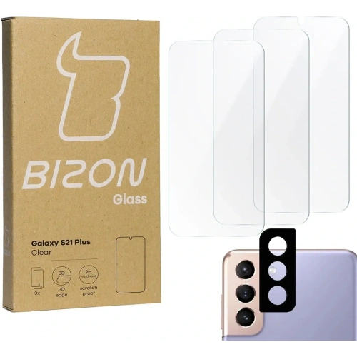 Szkło hartowane Bizon Glass Clear - 3 szt. + obiektyw Samsung Galaxy S21 Plus 5G