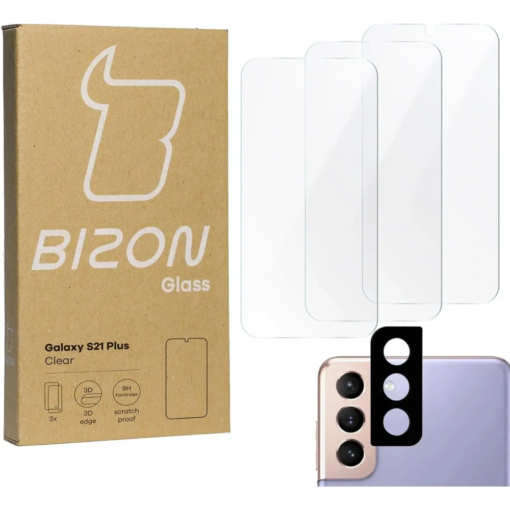 Hurtownia GSM - Bizon üveg Tiszta edzett üveg - 3 db. + lencse üveg Samsung Galaxy S21 Plus 5G - BIZ1520 - {ean13} - Hurt