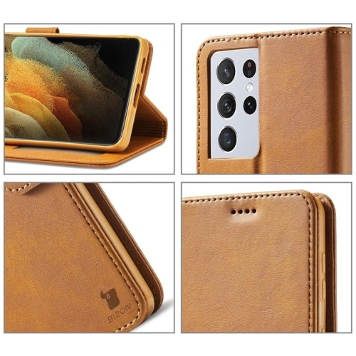 Etui Bizon Case Wallet do Samsung Galaxy S21 Ultra jasnobrązowe
