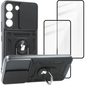 Hurtownia GSM - Etui + 2x szkło na ekran Bizon Case Camshield Pack do Samsung Galaxy S22 czarne - BIZ7746 - {ean13} - Hurt