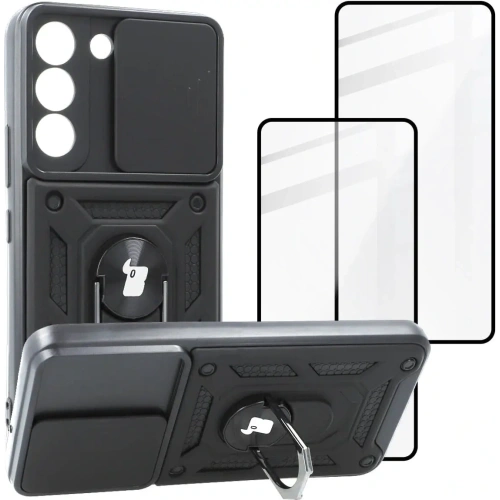 Etui + 2x szkło na ekran Bizon Case Camshield Pack do Samsung Galaxy S22 czarne