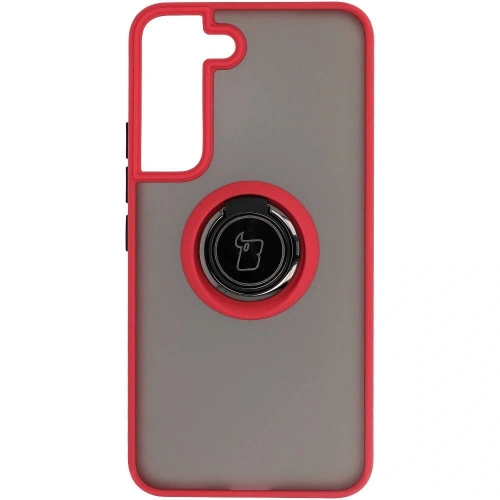 Etui z uchwytem na palec Bizon Case Hybrid Ring do Samsung Galaxy S22 przydymione z czerwoną ramką
