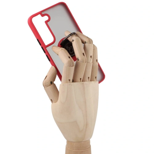 Etui z uchwytem na palec Bizon Case Hybrid Ring do Samsung Galaxy S22 przydymione z czerwoną ramką