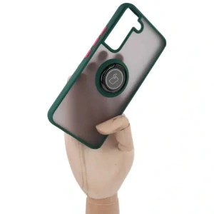 Hurtownia GSM - Etui z uchwytem na palec Bizon Case Hybrid Ring do Samsung Galaxy S22 przydymione z ciemnozieloną ramką - BIZ1550 - {ean13} - Hurt