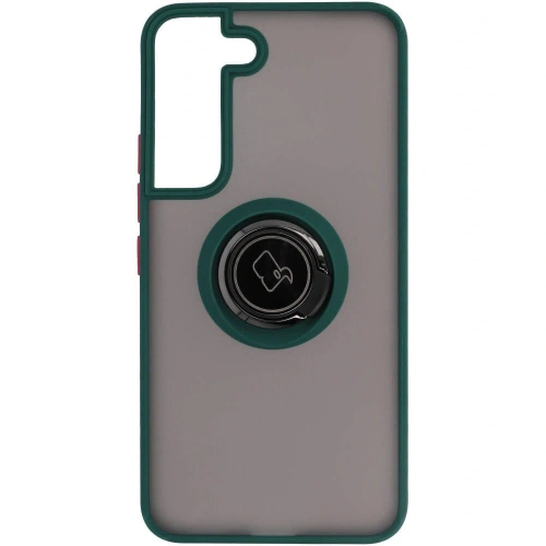 Etui z uchwytem na palec Bizon Case Hybrid Ring do Samsung Galaxy S22 przydymione z ciemnozieloną ramką
