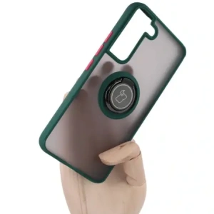 Hurtownia GSM - Etui z uchwytem na palec Bizon Case Hybrid Ring do Samsung Galaxy S22 przydymione z ciemnozieloną ramką - BIZ1550 - {ean13} - Hurt