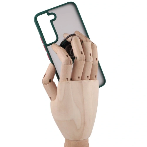 Etui z uchwytem na palec Bizon Case Hybrid Ring do Samsung Galaxy S22 przydymione z ciemnozieloną ramką