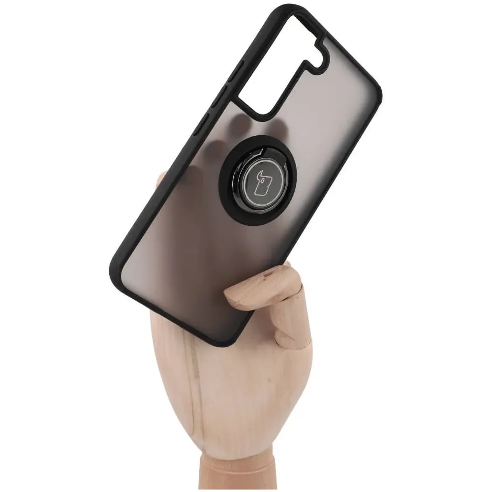 Hurtownia GSM - Etui s úchopem na prst Bizon Case Hybrid Ring pro Samsung Galaxy S22 kouřové s černým rámečkem - BIZ1553 - {ean13} - Hurt