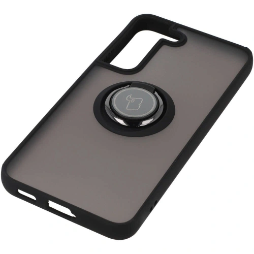 Etui z uchwytem na palec Bizon Case Hybrid Ring do Samsung Galaxy S22 przydymione z czarną ramką