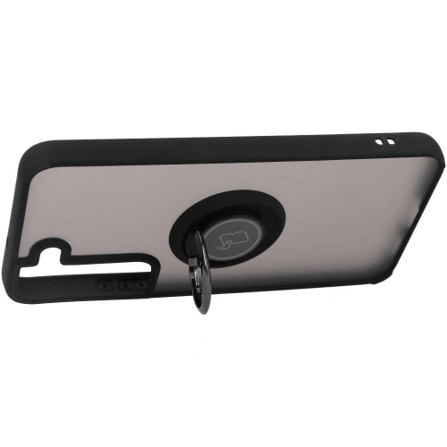 Etui z uchwytem na palec Bizon Case Hybrid Ring do Samsung Galaxy S22 przydymione z czarną ramką