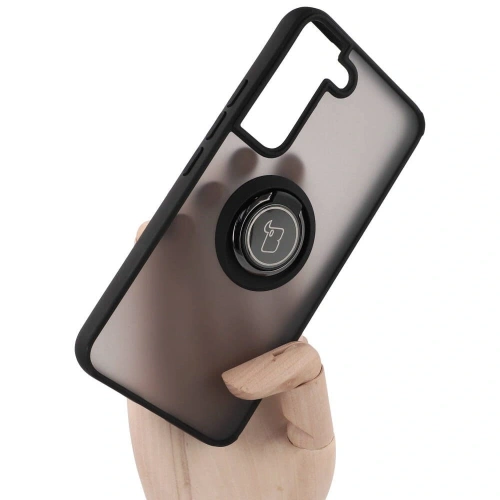 Etui z uchwytem na palec Bizon Case Hybrid Ring do Samsung Galaxy S22 przydymione z czarną ramką