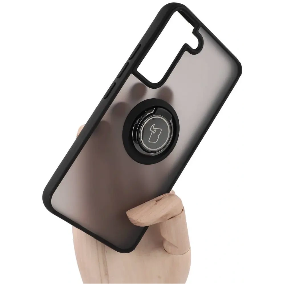 Hurtownia GSM - Etui s úchopem na prst Bizon Case Hybrid Ring pro Samsung Galaxy S22 kouřové s černým rámečkem - BIZ1553 - {ean13} - Hurt
