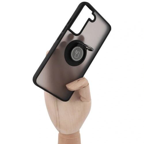 Etui z uchwytem na palec Bizon Case Hybrid Ring do Samsung Galaxy S22 przydymione z czarną ramką