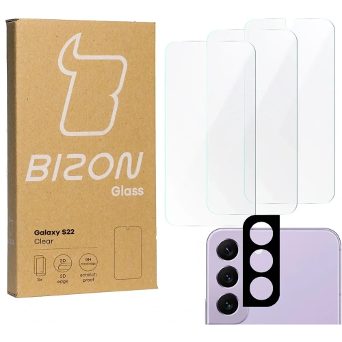 Szkło hartowane Bizon Glass Clear - 3 szt. + obiektyw Samsung Galaxy S22
