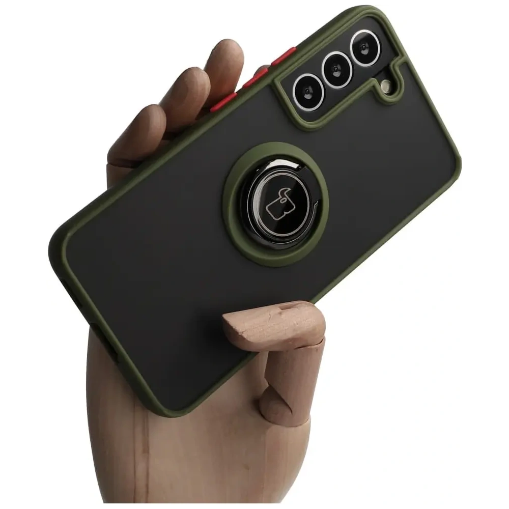 Hurtownia GSM - Etui z uchwytem na palec Bizon Case Hybrid Ring do Samsung Galaxy S22 przydymione z zieloną ramką - BIZ7761 - {ean13} - Hurt