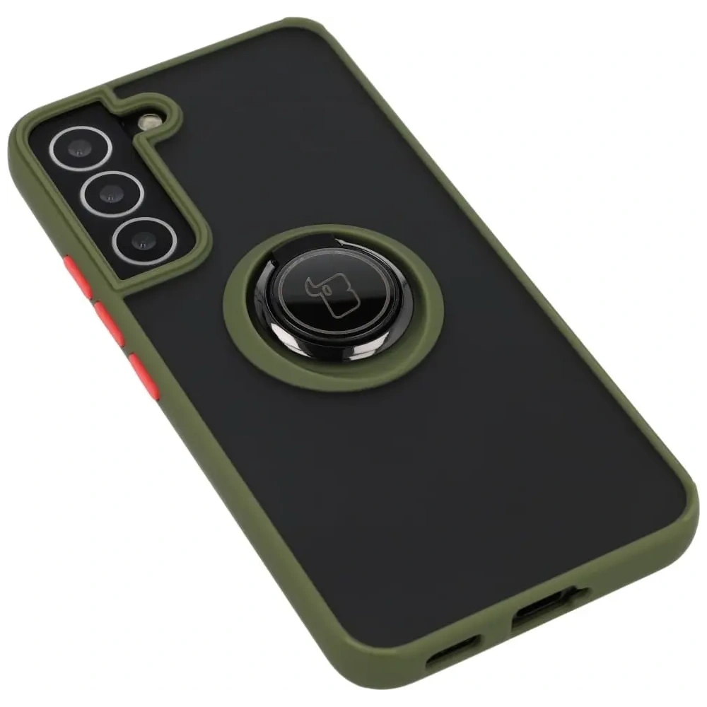 Hurtownia GSM - Etui z uchwytem na palec Bizon Case Hybrid Ring do Samsung Galaxy S22 przydymione z zieloną ramką - BIZ7761 - {ean13} - Hurt