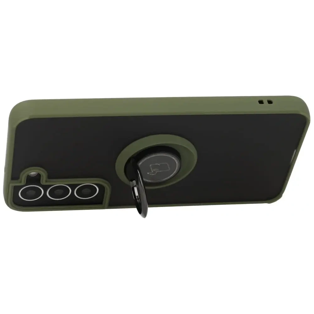 Hurtownia GSM - Etui z uchwytem na palec Bizon Case Hybrid Ring do Samsung Galaxy S22 przydymione z zieloną ramką - BIZ7761 - {ean13} - Hurt