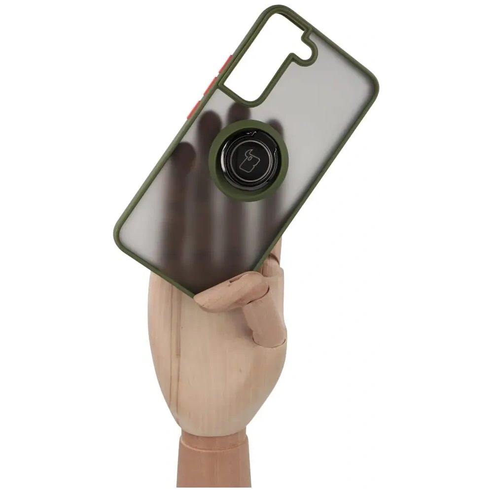 Hurtownia GSM - Etui z uchwytem na palec Bizon Case Hybrid Ring do Samsung Galaxy S22 przydymione z zieloną ramką - BIZ7761 - {ean13} - Hurt