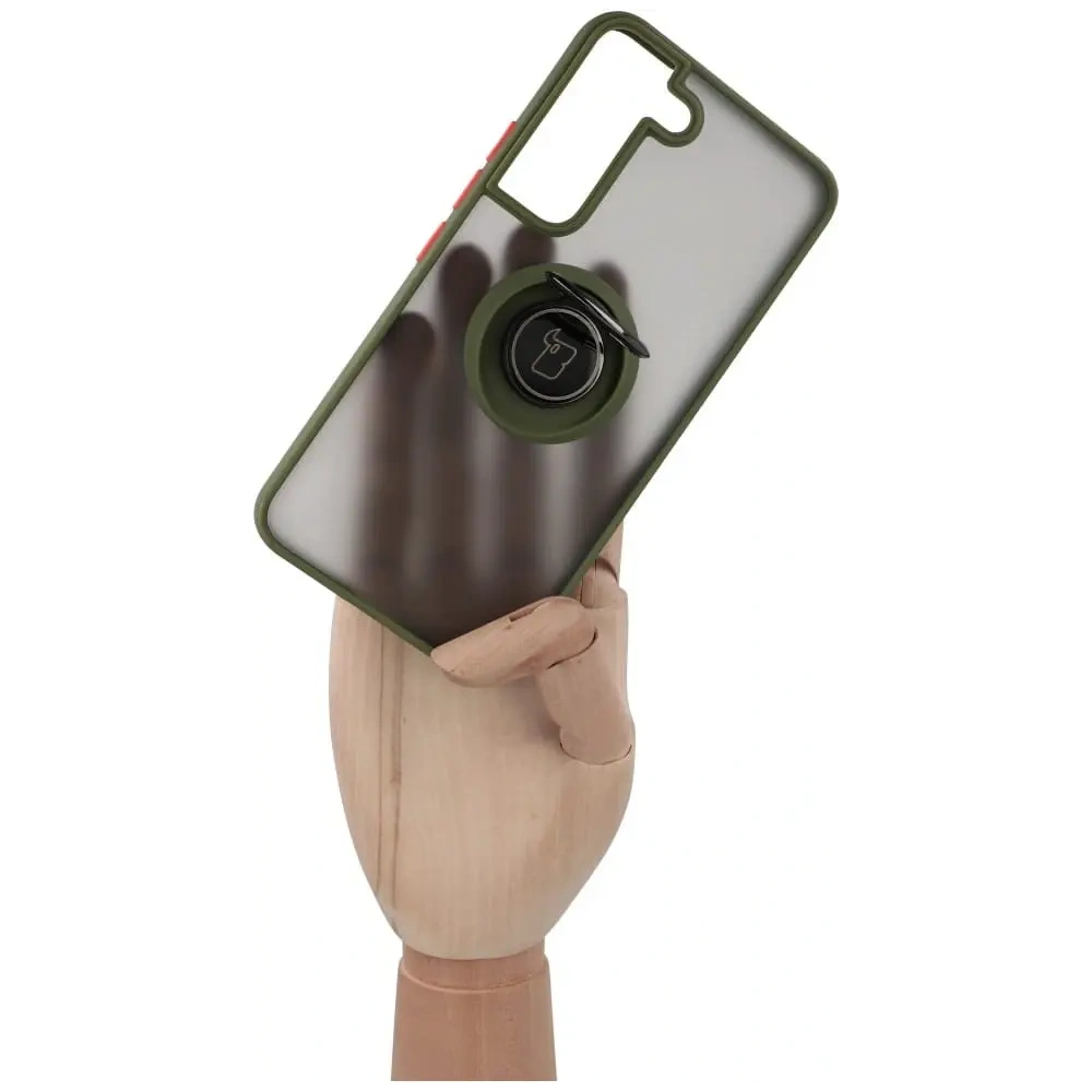 Hurtownia GSM - Etui z uchwytem na palec Bizon Case Hybrid Ring do Samsung Galaxy S22 przydymione z zieloną ramką - BIZ7761 - {ean13} - Hurt