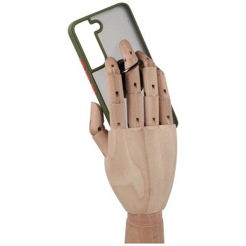 Etui z uchwytem na palec Bizon Case Hybrid Ring do Samsung Galaxy S22 przydymione z zieloną ramką