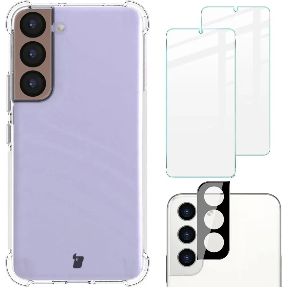 Wholesale Bizon Case Clear Pack case + 2x screen glass + lens glass Samsung Galaxy S22 clear - BIZ1579 - {ean13} - Hurt