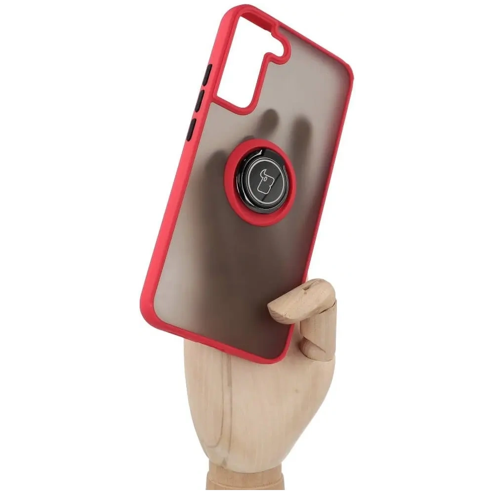 Hurtownia GSM - Etui z uchwytem na palec Bizon Case Hybrid Ring do Galaxy S22 Plus, przydymione z czerwoną ramką - BIZ7775 - {ean13} - Hurt