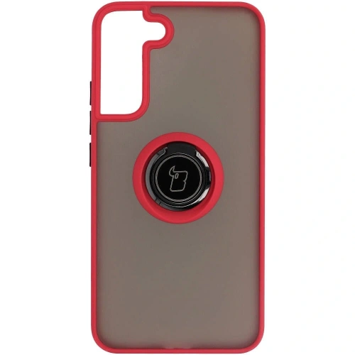Etui z uchwytem na palec Bizon Case Hybrid Ring do Samsung Galaxy S22 Plus przydymione z czerwoną ramką