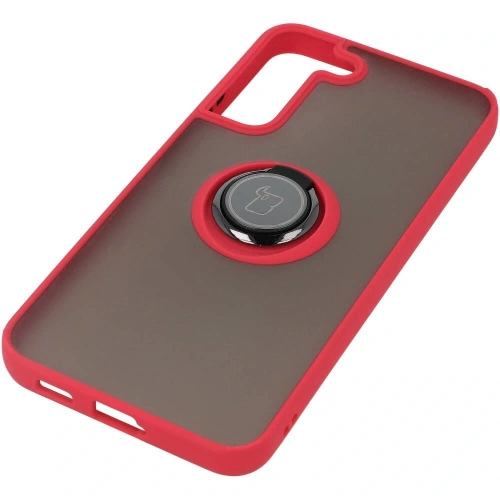 Etui z uchwytem na palec Bizon Case Hybrid Ring do Samsung Galaxy S22 Plus przydymione z czerwoną ramką
