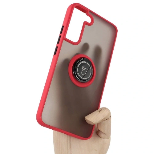 Etui z uchwytem na palec Bizon Case Hybrid Ring do Samsung Galaxy S22 Plus przydymione z czerwoną ramką