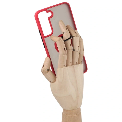 Etui z uchwytem na palec Bizon Case Hybrid Ring do Samsung Galaxy S22 Plus przydymione z czerwoną ramką