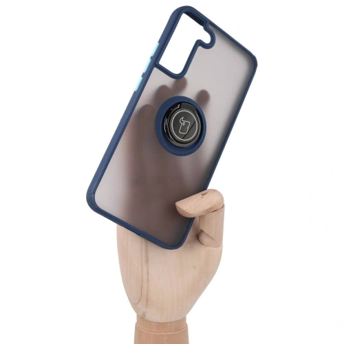 Etui z uchwytem na palec Bizon Case Hybrid Ring do Samsung Galaxy S22 Plus przydymione z granatową ramką