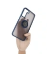 Etui z uchwytem na palec Bizon Case Hybrid Ring do Galaxy S22 Plus, przydymione z granatową ramką