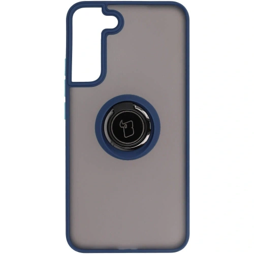 Etui z uchwytem na palec Bizon Case Hybrid Ring do Samsung Galaxy S22 Plus przydymione z granatową ramką