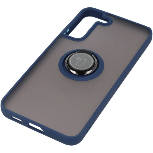 Etui z uchwytem na palec Bizon Case Hybrid Ring do Samsung Galaxy S22 Plus przydymione z granatową ramką
