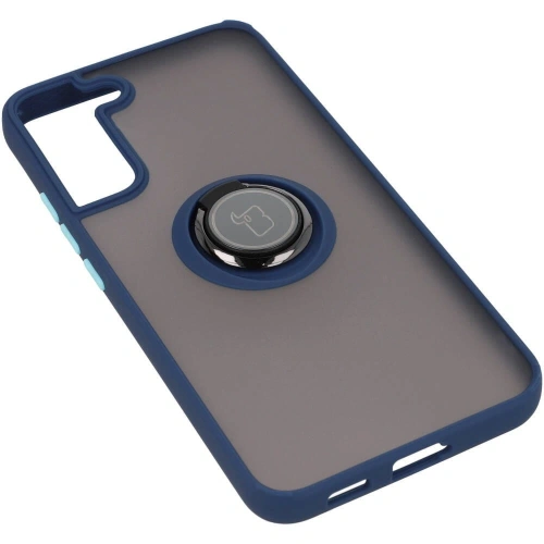 Etui z uchwytem na palec Bizon Case Hybrid Ring do Samsung Galaxy S22 Plus przydymione z granatową ramką