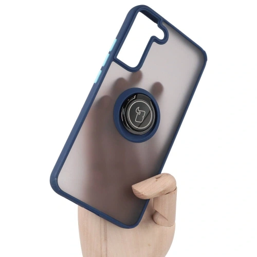 Etui z uchwytem na palec Bizon Case Hybrid Ring do Samsung Galaxy S22 Plus przydymione z granatową ramką