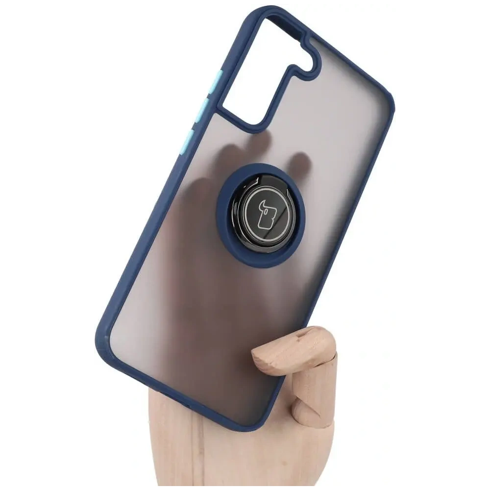 Hurtownia GSM - Etui z uchwytem na palec Bizon Case Hybrid Ring do Galaxy S22 Plus, przydymione z granatową ramką - BIZ7776 - {ean13} - Hurt