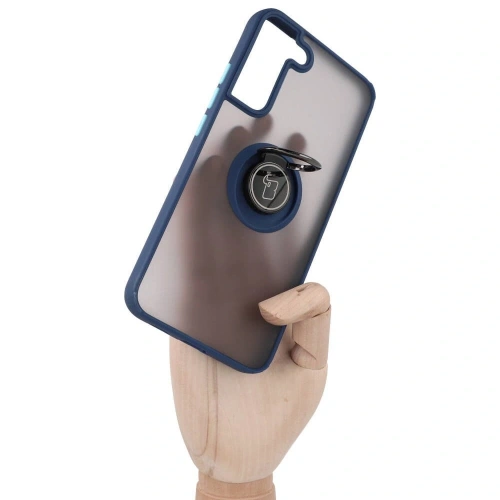 Etui z uchwytem na palec Bizon Case Hybrid Ring do Samsung Galaxy S22 Plus przydymione z granatową ramką