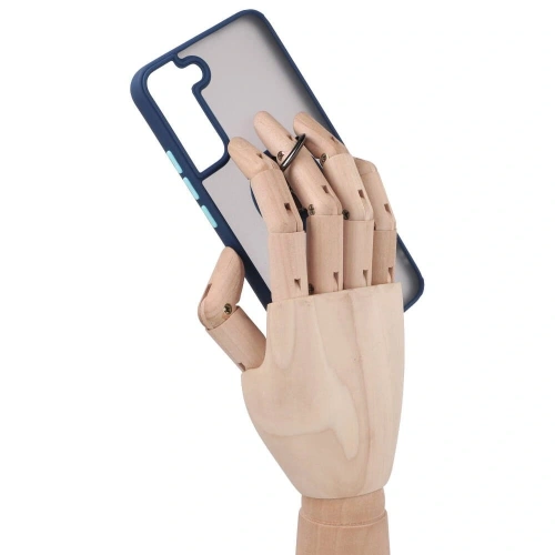 Etui z uchwytem na palec Bizon Case Hybrid Ring do Samsung Galaxy S22 Plus przydymione z granatową ramką