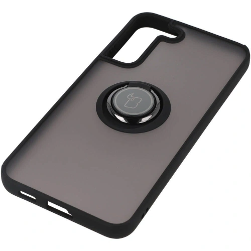 Etui z uchwytem na palec Bizon Case Hybrid Ring do Samsung Galaxy S22 Plus przydymione z czarną ramką