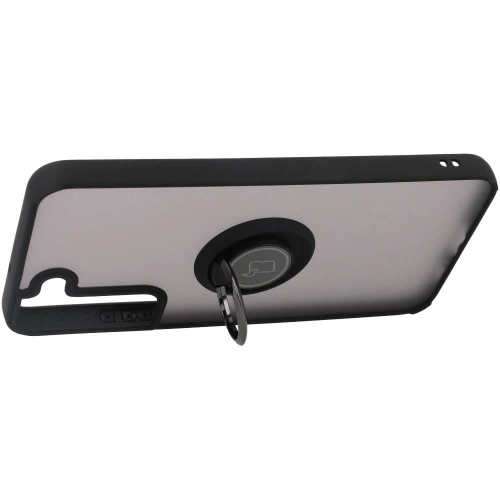 Etui z uchwytem na palec Bizon Case Hybrid Ring do Samsung Galaxy S22 Plus przydymione z czarną ramką