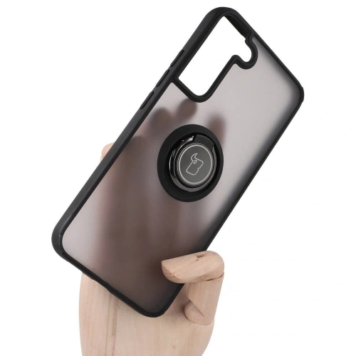 Etui z uchwytem na palec Bizon Case Hybrid Ring do Samsung Galaxy S22 Plus przydymione z czarną ramką