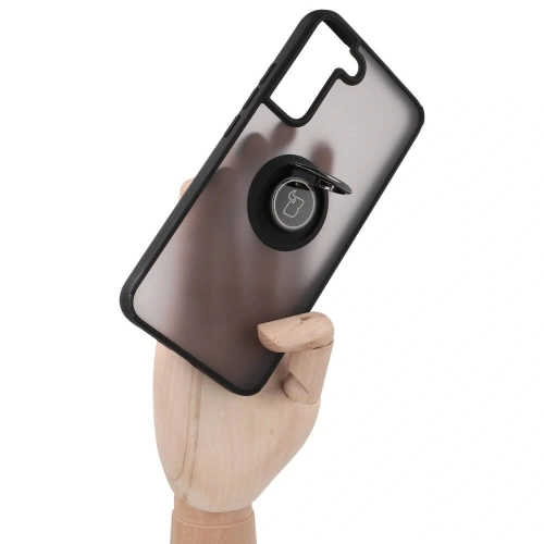 Etui z uchwytem na palec Bizon Case Hybrid Ring do Samsung Galaxy S22 Plus przydymione z czarną ramką