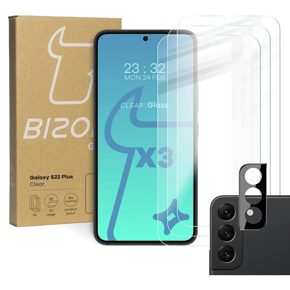 Hurtownia GSM - Bizon Glas Klarglas gehärtetes Glas - 3 Stück. + Objektivglas Samsung Galaxy S22 Plus - BIZ1597 - {ean13} - Hurt