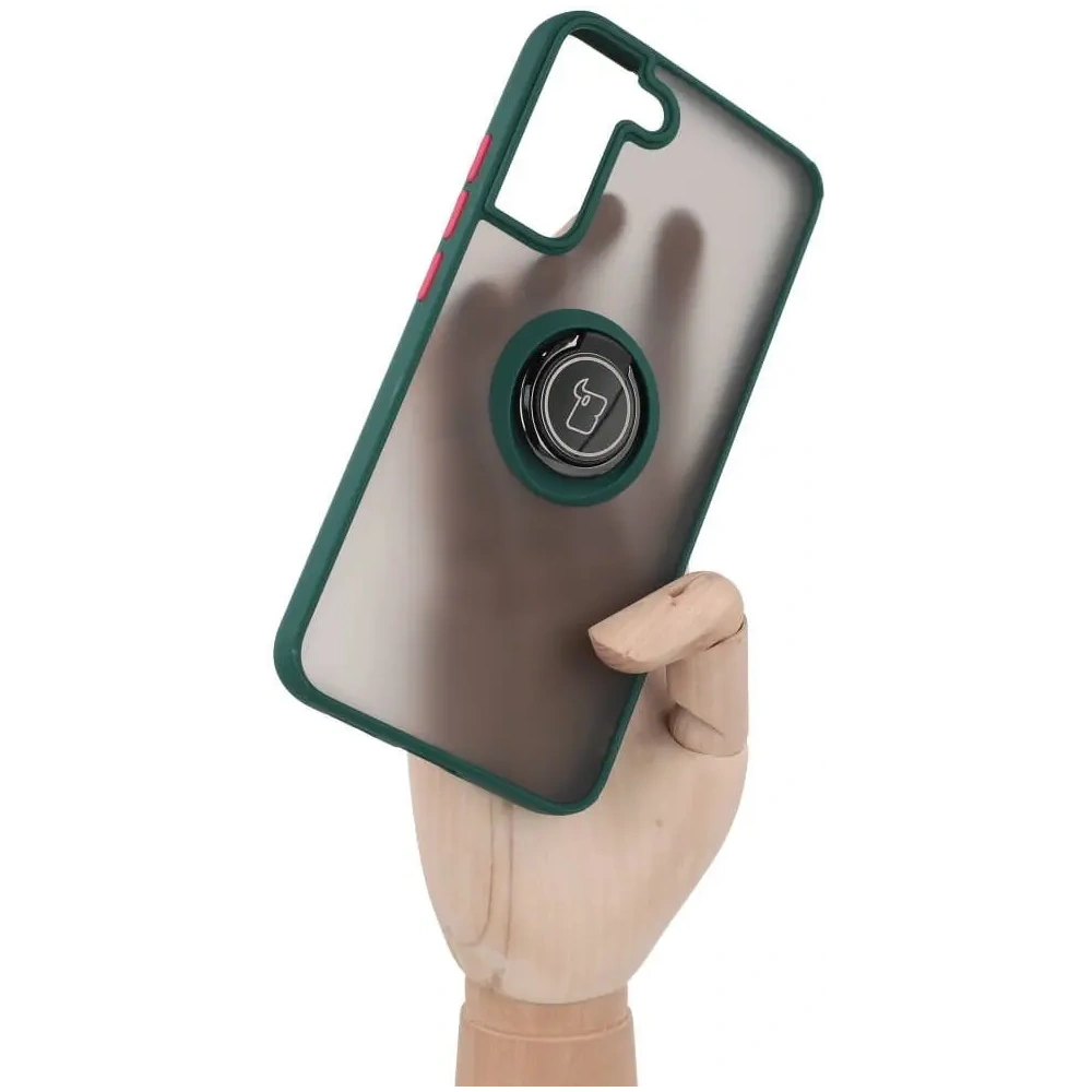 Hurtownia GSM - Etui z uchwytem na palec Bizon Case Hybrid Ring do Galaxy S22 Plus, przydymione z ciemnozieloną ramką - BIZ7788 - {ean13} - Hurt