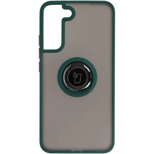 Etui z uchwytem na palec Bizon Case Hybrid Ring do Samsung Galaxy S22 Plus przydymione z ciemnozieloną ramką