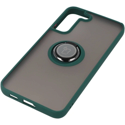 Etui z uchwytem na palec Bizon Case Hybrid Ring do Samsung Galaxy S22 Plus przydymione z ciemnozieloną ramką