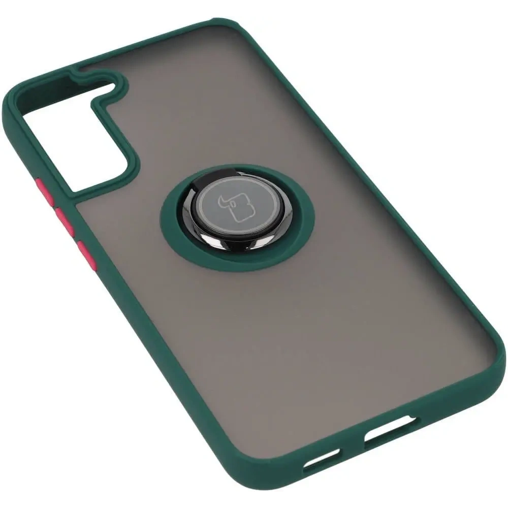 Hurtownia GSM - Etui z uchwytem na palec Bizon Case Hybrid Ring do Galaxy S22 Plus, przydymione z ciemnozieloną ramką - BIZ7788 - {ean13} - Hurt