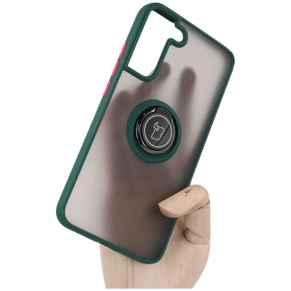 Hurtownia GSM - Etui z uchwytem na palec Bizon Case Hybrid Ring do Galaxy S22 Plus, przydymione z ciemnozieloną ramką - BIZ7788 - {ean13} - Hurt