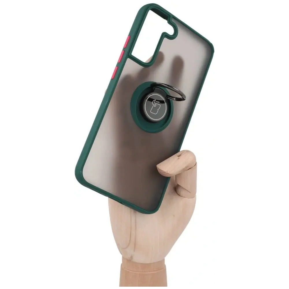 Hurtownia GSM - Etui z uchwytem na palec Bizon Case Hybrid Ring do Galaxy S22 Plus, przydymione z ciemnozieloną ramką - BIZ7788 - {ean13} - Hurt